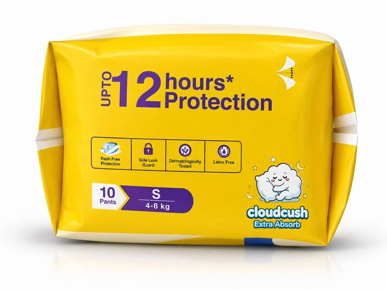 CloudCush India No1 Diaper Cloudcush Extra Absorb Baby Diaper Pants S10– Up to 12 Hours Protection | Ultra Soft & Leak Guard | Rash-Free Comfort | Disposable Baby Pants Detail